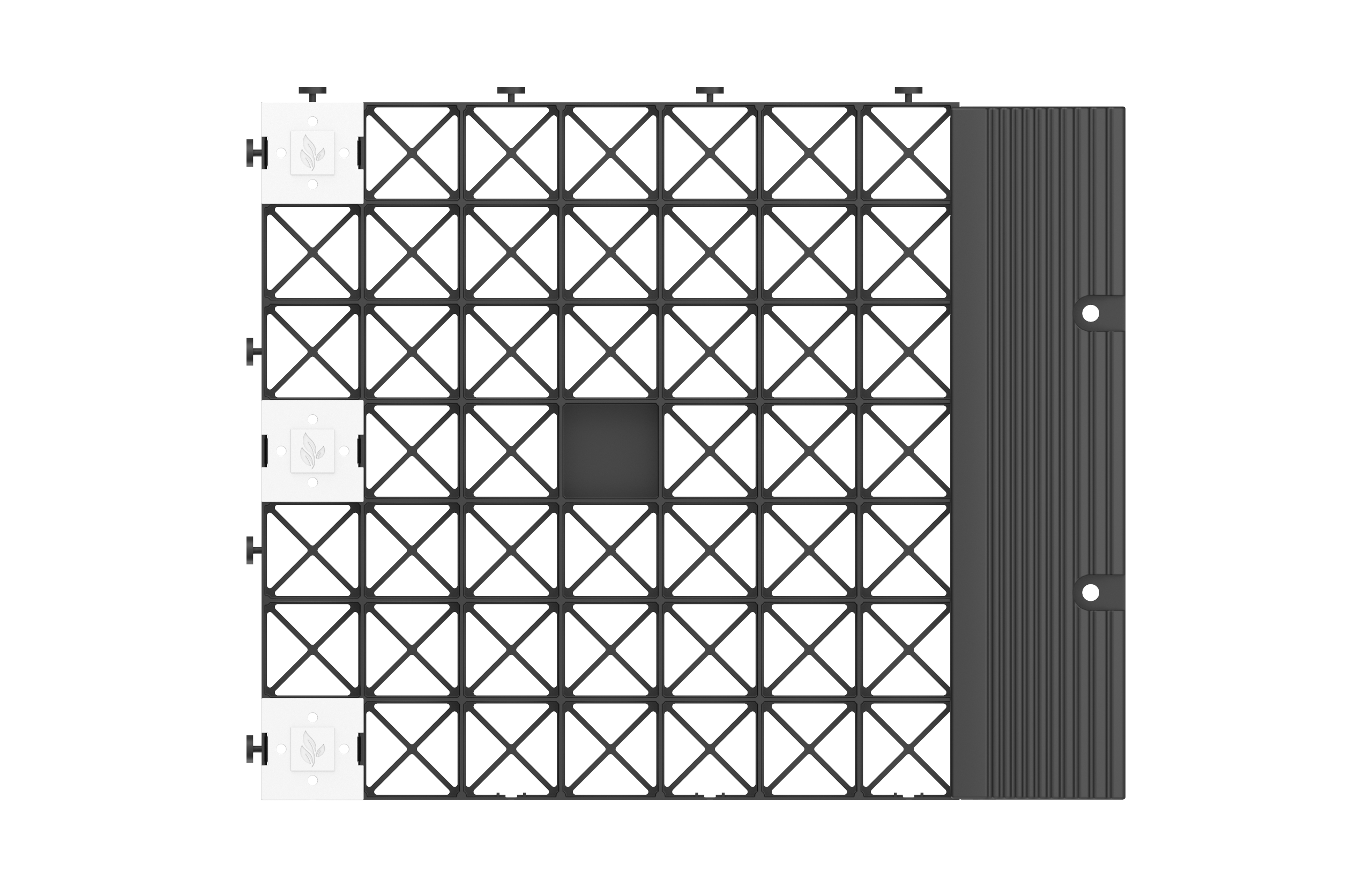 Assemblage de marqueurs de place IBRAN-B insérés dans des grilles à gravier IBRAN-X, connectés aux rampes de grille à gravier IBRAN-V